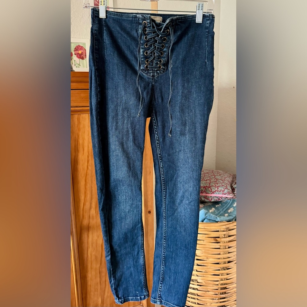 Free People Lace up Jeans, size 26, dark wash